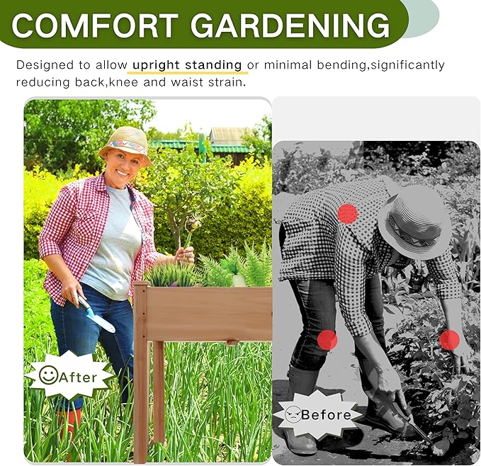 34x18x30in Wooden Raised Garden Bed with Legs,Elevated Reinforced Planter Box with Bed Liner for Backyard/Patio/Gardener,150lb Capacity - Acorn Brown ZSYWODFO