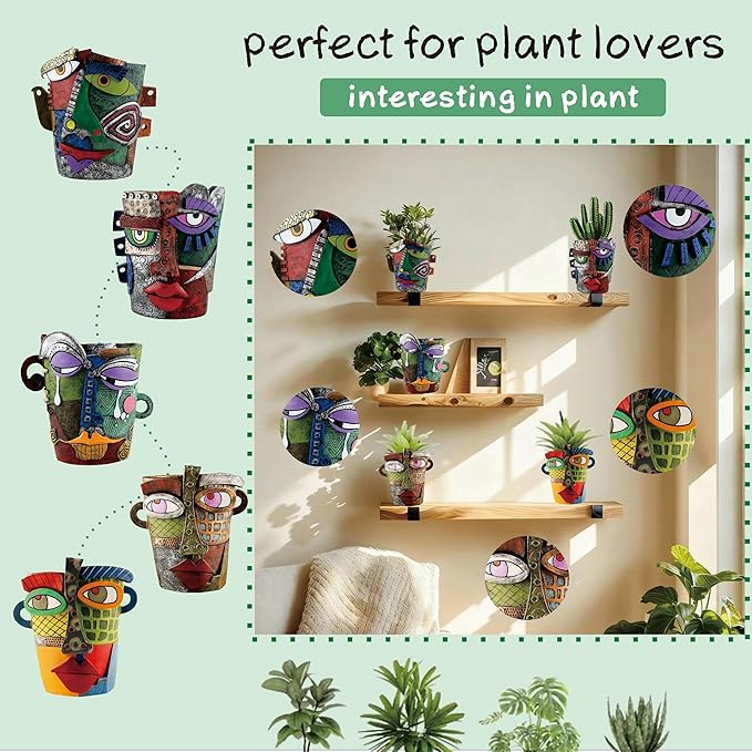 Picasso Abstract Face Flower Pot,Unique Resin Crafted Planter with Drainage Holes,Interesting Colorful Planter with Human face,for Indoor and Outdoor Botanical Home décor (Modern) Rootora