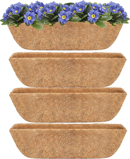 Y&M 24" Coco Liner for Window Box Deck Basket Planter Trough Coconut Fiber Liners, 4pcs Trough Coco Liner Pre-Formed Replacement YM