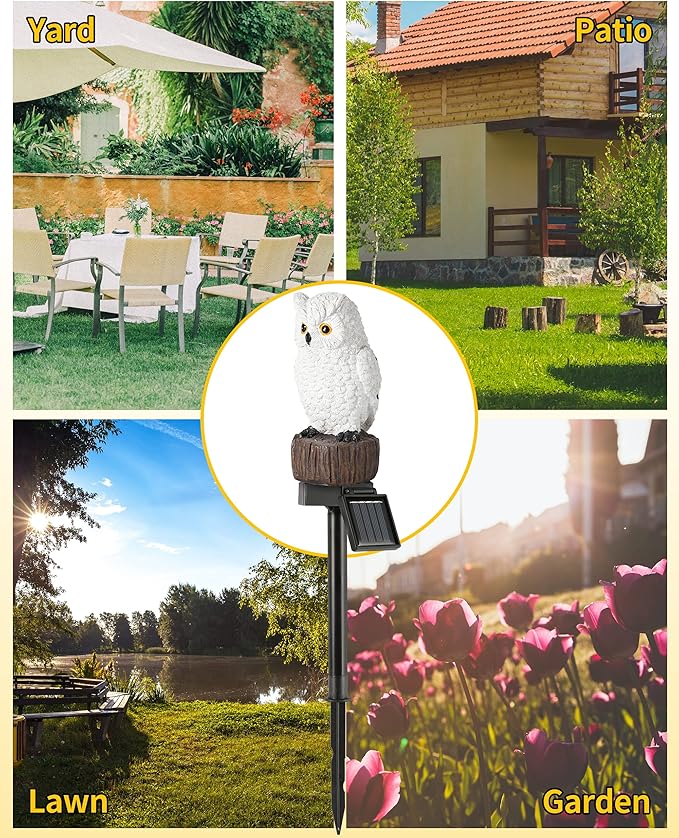 iStatue 4PC Solar Owl Garden Stake Lights Gifts for Women Mom Dad Mother's Day Realistic Resin Owl Outdoor Garden Decor, Warm Glow LED for Lawn Yard Pathway (4-Pack, Owl) iStatue
