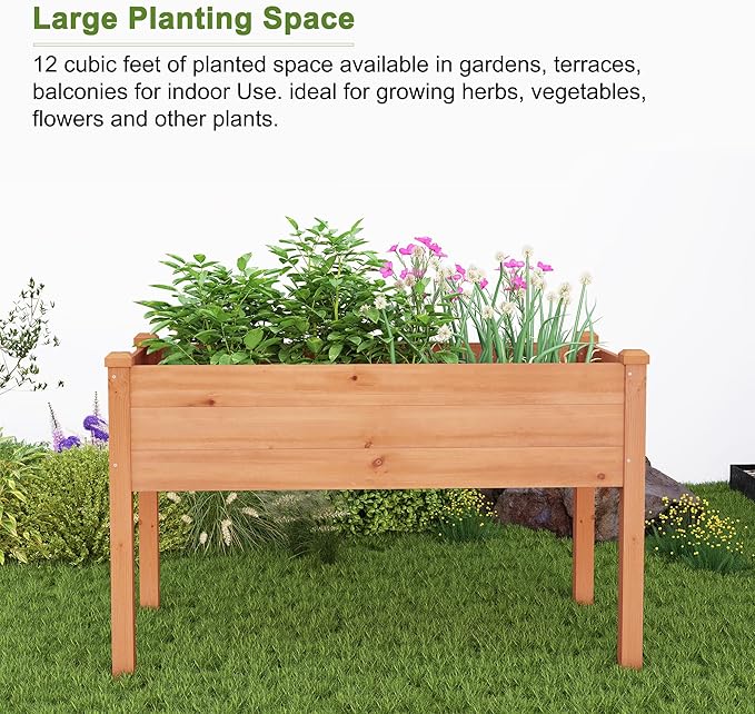 BIRASIL Outdoor Raised Garden Bed, Wood Planter Box for Vegetable Flower, Elevated Reinforced Large Garden Planters Boxes for Backyard Patio Gardening Balcony (48”L, Brown) BIRASIL