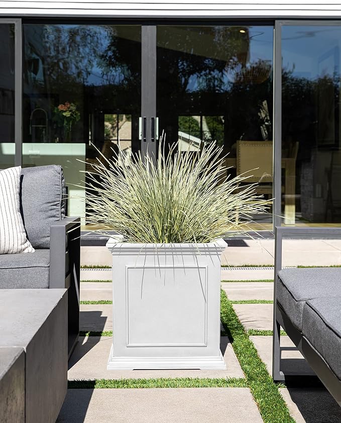 Veradek Brixton Series Cube Plastic Planter - Square Planter for Indoor or Outdoor Patio/Front Porch | Durable All-Weather Use w/Drainage Holes | Classic Estate Design for Flowers, Tall Plants, Trees VeradekOutdoor