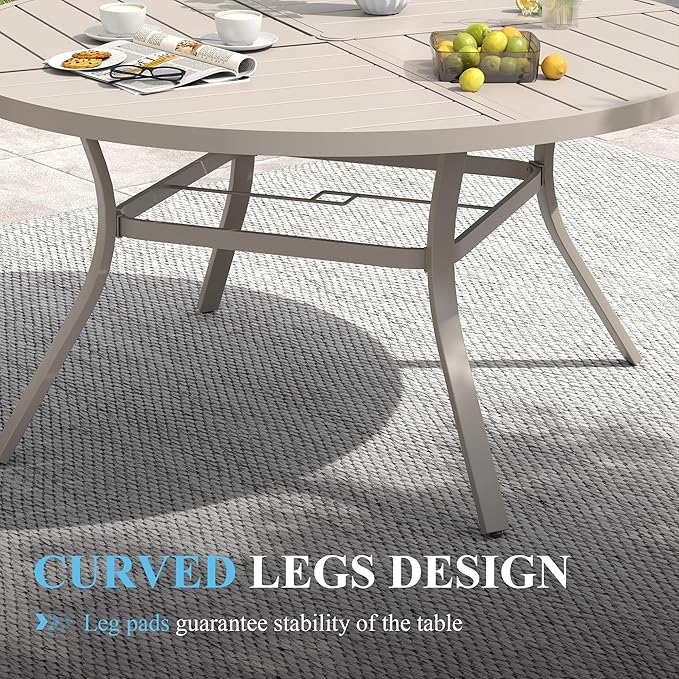 VICLLAX Patio Table and Chair Set of 8, All Weather Metal Round Outdoor Dining Furniture Set-53 Round Outdoor Table and Chairs, Sandshell Tabletop HOME