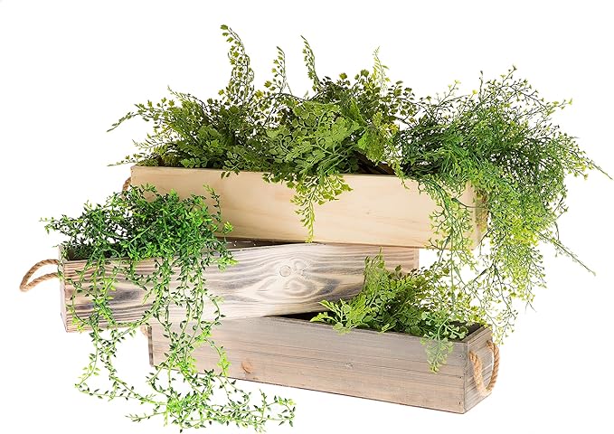 20" Rectangular Rustic Wood Planter with Handle and Plastic Liner l Rustic Barn Wood l Country Style, Home and Wedding Decorations, Garden Ornaments (20x4 w Handle Set of 2, Natural) Rootora