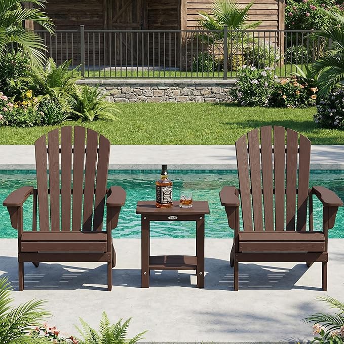 Y&M Outdoor Side Table, HIPS Adirondack Small Double Layer Table, Waterproof Square Outside Table, Balcony End Tables for Patio, Pool, Porch, Deck, Indoor or Outdoor Use, Coffee YM