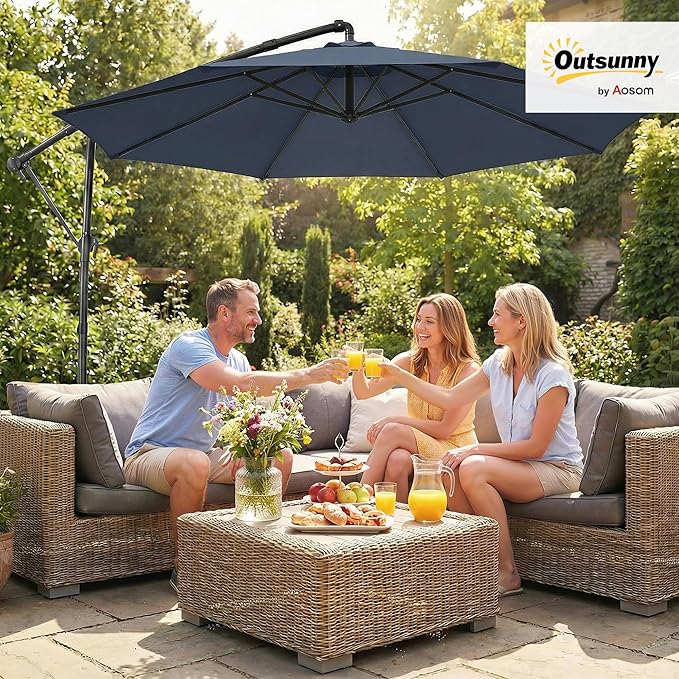 Outsunny 10 ft Offset Patio Umbrella with Cover, Round Hanging Cantilever Umbrella with 6-Position 360° Rotation, Crank Handle, Tilt, Cross Base, Heavy Duty Outdoor Umbrella for Garden Outsunny