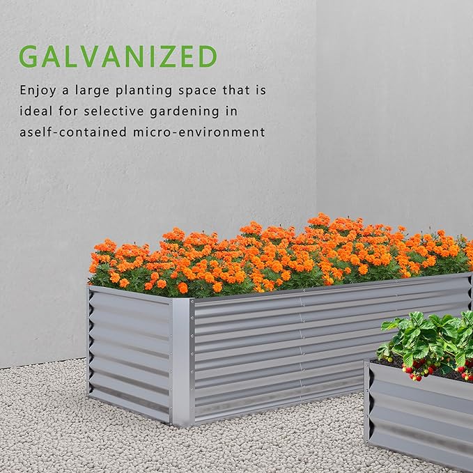 2PCS 8x2x1FT Galvanized Raised Garden Bed,Planter Raised Beds-Metal Garden Box,Large Plant for Outdoor Planting, Vegetables Bed，Flower,herb-Silver Home