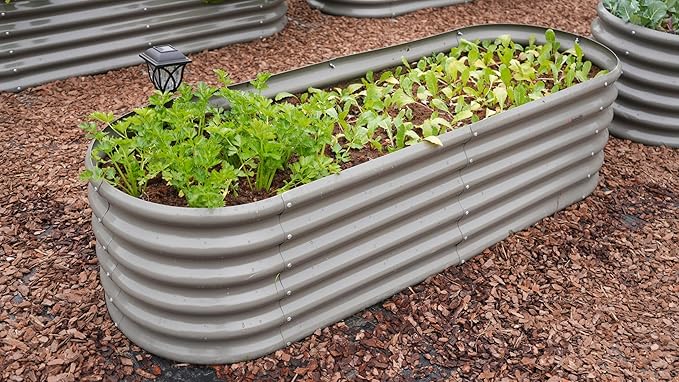 A ANLEOLIFE 12-Pack Galvanized Raised Garden Beds Outdoor, 18" Deep Modular Metal Planter Box Kit, Whole Backyard Farm Garden System with Oval Heart & Round Beds for Vegetable & Flowers, Quartz Grey AAnleolife