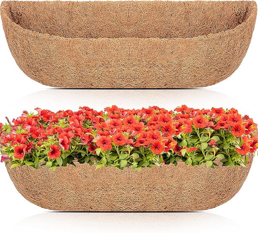 HFHOME 2 Packs 30 Inch Coco Liners for planters, 30" Trough Coconut Planter Hanging Basket Liners Replacement for Window Box Hanging Trough Planter HFHOME