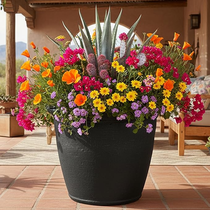Sunnydaze 24-Inch Anjelica Large Plastic Pot for Plants - Outdoor Double-Walled Large Plastic Planter with Drillable Drainage Holes - Matte Black - 2pk SunnydazeDecor