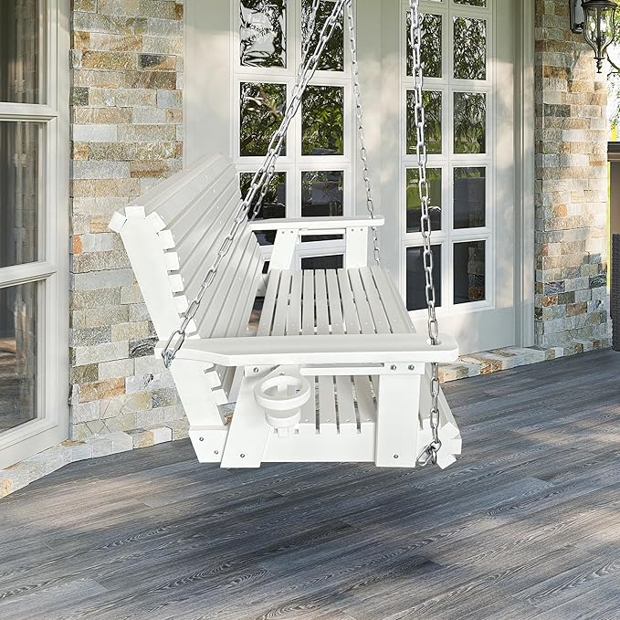 HDPE Porch Swing with 18/8 Stainless Steel Bolts, Ergonomic Design, Ultra Weather-Resistant, Heavy Duty 1200 LBS, for Outdoor Patio Garden Yard (Vanilla White) FortuneCandy