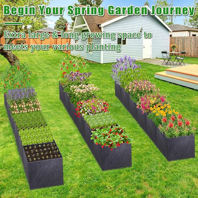 POILKMNI 12x2x1ft Fabric Raised Garden Bed - Outdoor Planter Box Non-Woven Fabric Patio Planting Bed Garden Grow Bed Bag for Growing Herbs, Flowers and Vegetables POILKMNI