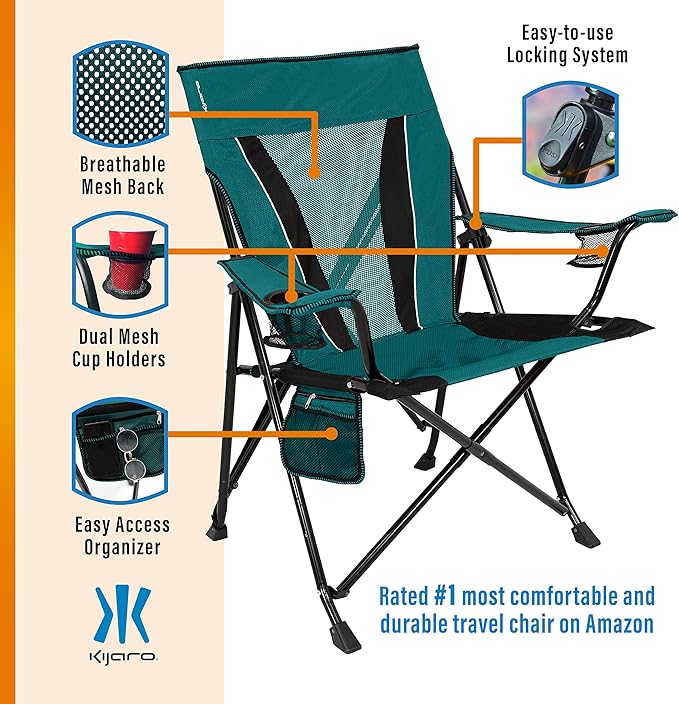 Kijaro XXL Dual Lock Portable Camping Chair - Supports Up to 400lbs - Enjoy The Outdoors in a Versatile Folding Sports & Outdoor Chair Kijaro