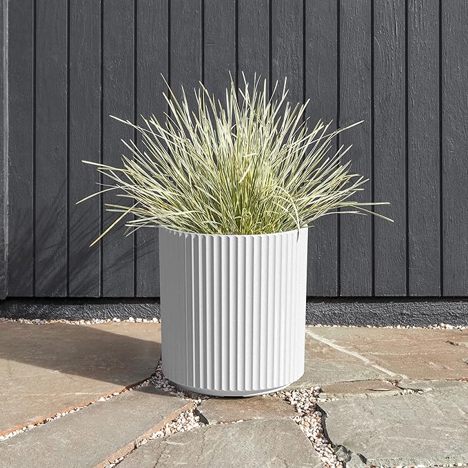 Veradek Demi Series Round Planter for Porch, Patio, Backyard | Durable Plastic-Stone Composite Material | Modern Décor for Tall Plants, Flowers VeradekOutdoor