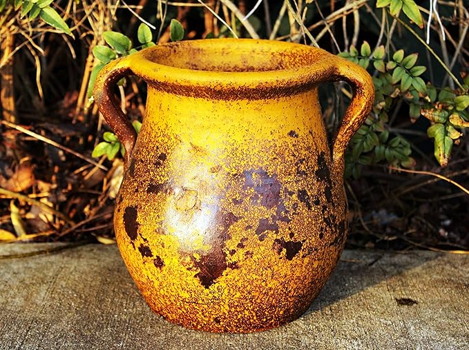 Goodman and Wife Egyptian Era Designed Earthen Ware Terra-Cotta Vessel/Planter with Looped Handles (Tulip Pumpkin Yellow) Goodman+and+Wife