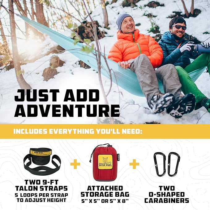 Wise Owl Outfitters Camping Hammock – 500lbs Portable Hammock with Tree Straps - Travel, Backpacking, Hiking, Outdoors Camping Gear - Single or Double WiseOwlOutfitters