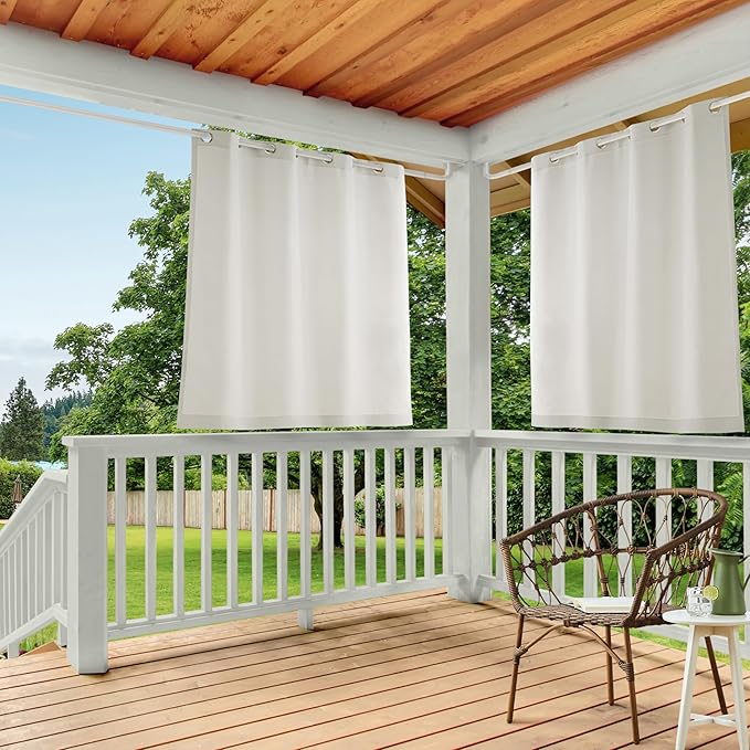 Town & Country Basics Cabana Solid Heavyweight Indoor Outdoor Curtains, Light Filtering Opacity with Grommet Top, Water Repellent, 2-Pack Set, 54"x63", Vanilla TOWN+%26+COUNTRY+BASICS