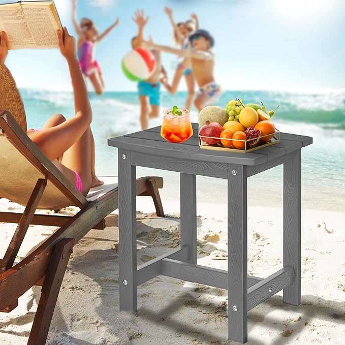 Y&M Outdoor Side Table, HIPS Adirondack Small Single Table, Waterproof Square Outside Table, Balcony Modern End Tables for Patio, Pool, Beach, Porch, Deck, Indoor or Outdoor Use (Dark Grey, 2 Pack) YM