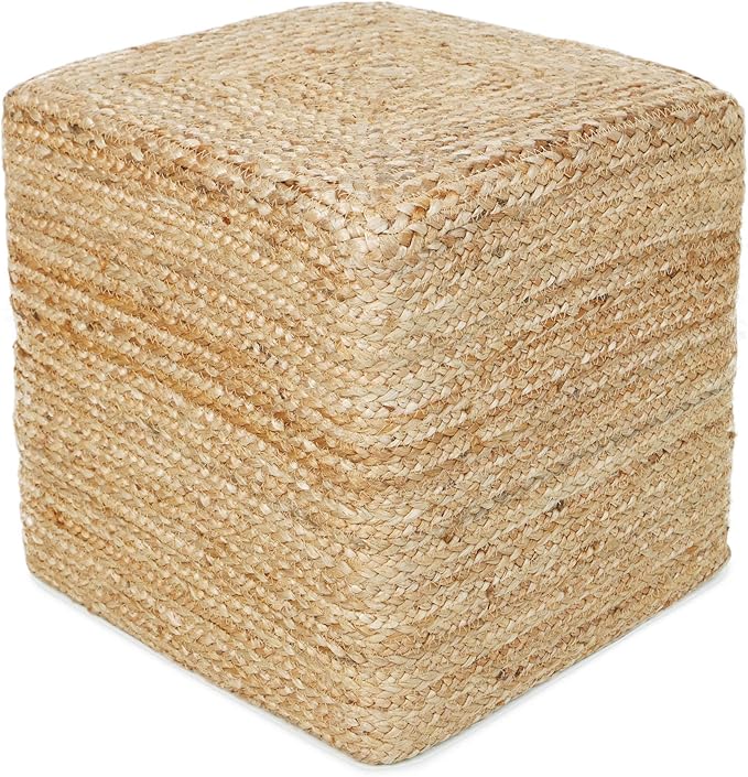 REDEARTH · Cube Pouf Foot Stool Ottoman - Jute Braided Pouffe Poof Accent Sitting Footrest for The Living Room, Bedroom, Nursery, Patio, Lounge & Other Rooms in The Home (14.5”X14.5”X16”; Natural) REDEARTH