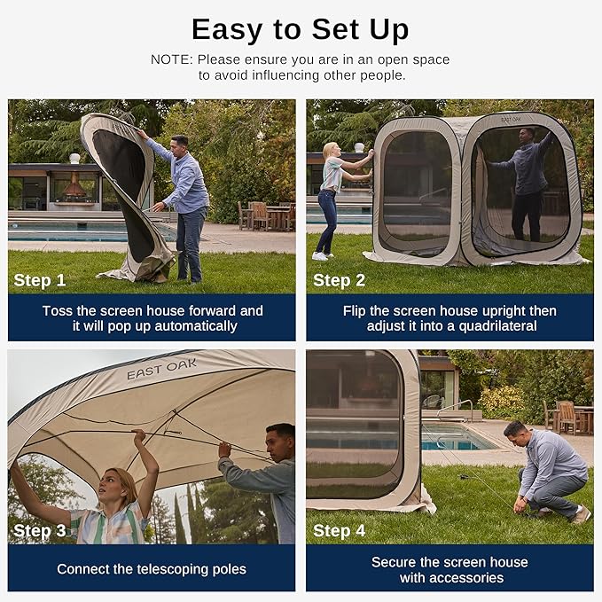 East Oak Screen House Tent Pop-Up, Portable Screen Room Canopy Instant Screen Tent 4 x 4 FT with Carry Bag for Patio, Backyard, Deck & Outdoor Activities, Beige EASTOAK