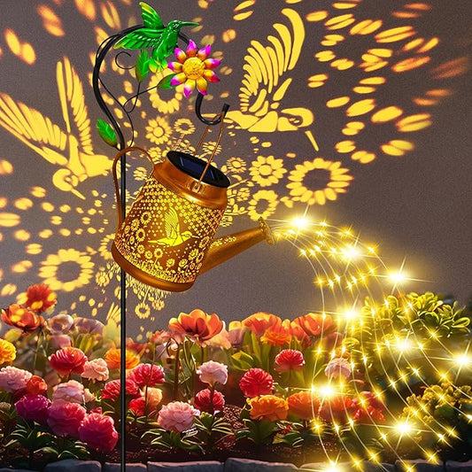 Hummingbird Solar Lanterns Garden Decor, Outdoor Waterproof Watering Can with Shepherd Hook, Solar Garden Decor for Yard Outdoor Landscape Pathway, Gifts for Women Mom Grandma Birthday Christmas Gifts OSTRITEC