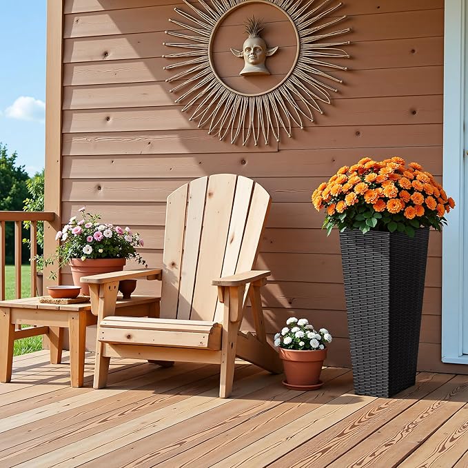 Devoko Resin Tall Planters for Outdoor Plants Set of 2, Large Taper Outdoor Planter Pots with 4 Drainage Holes, Flower Pots Modern Decor for Porch, Patio, Backyard, Home Garden (Black, 24") DEVOKO