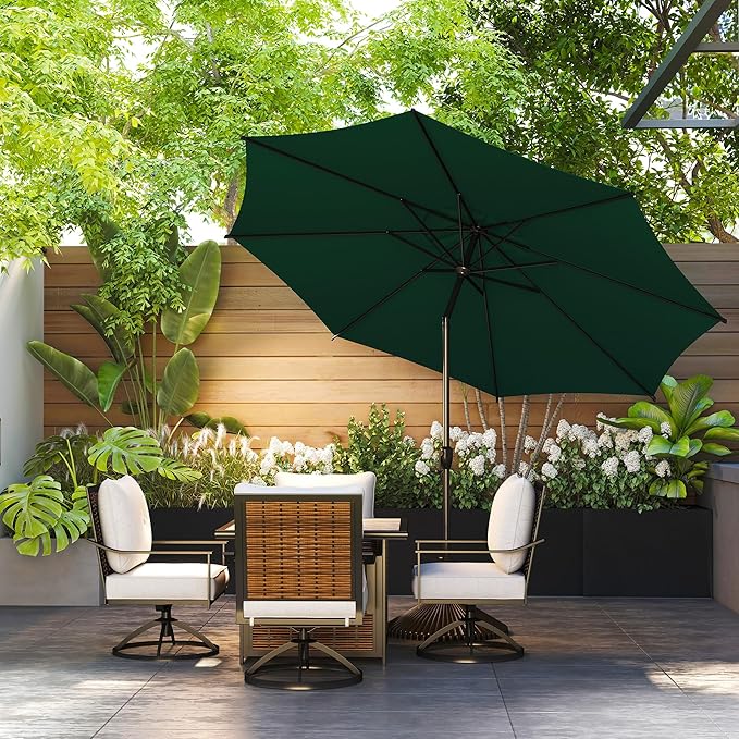 Abba Patio 9FT Lyon Outdoor Patio Umbrella Outdoor Table Umbrella with Push Button Tilt and Crank Market Umbrella 8 Sturdy Ribs UV Protection Waterproof for Garden Deck Backyard Pool Dark Green AbbaPatio