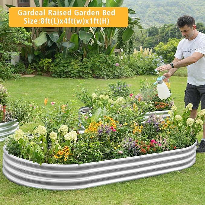 Garden 8x4x1ft Galvanized Raised Garden Bed Kit - Metal Planter Boxes for Vegetables/Herbs/Flowers, Heavy-Duty Steel Outdoor Garden Box with Reinforced Edges(8X4X1FT) Gardeal