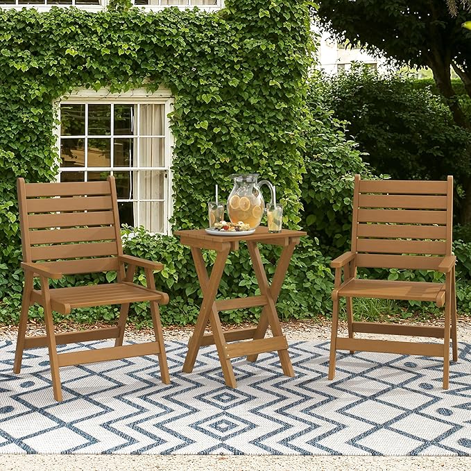 LUE BONA 27 inch Folding Side Table, HDPS Outside End Table for Patio, Porch, Deck, Pool, Weather Resistant, Teak Color Oil Printed LUEBONA