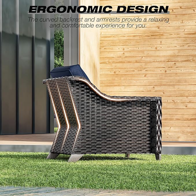 Joyside Wicker Patio Furniture Sets, 5 Pieces Upgraded Large Size Outdoor Furniture with Patio Dining Chairs, 3-Seat Sofa and Outdoor Ottoman, Thick Cushions, Wide Armrest Joyside