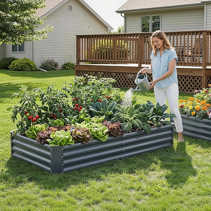 ZORMY 2Pack 6×3×1ft Galvanized Raised Garden Bed Kit, Metal Planter Boxes Outdoor, Large Raised Beds for Vegetables, Fruits, and Flowers - Grey ZORMY