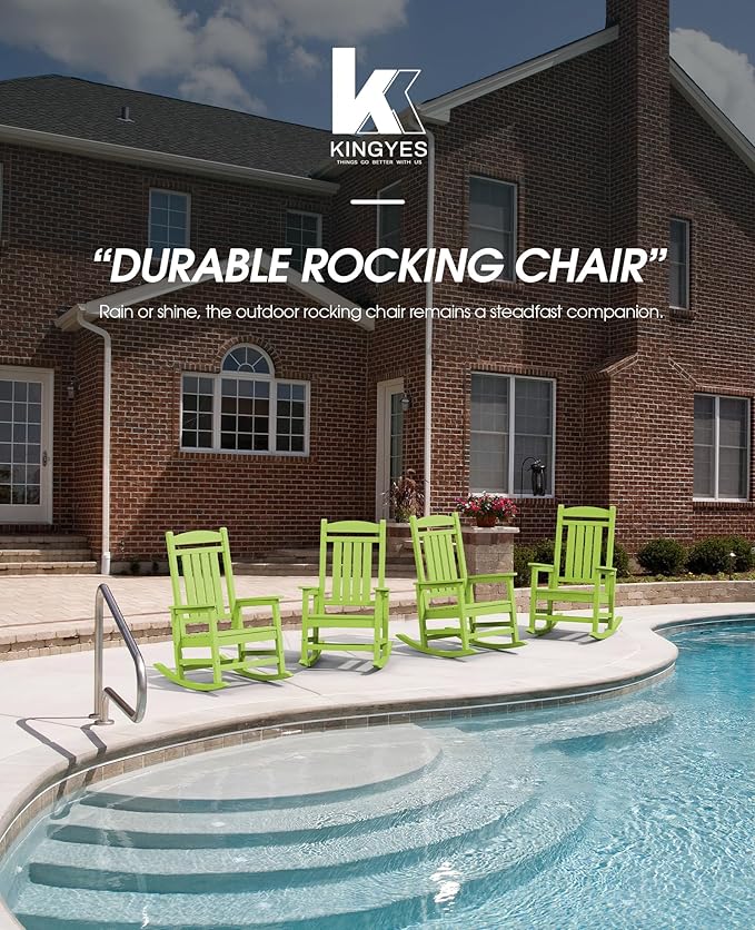KINGYES HDPE Outdoor Rocking Chair Set of 4, All-Weather Poly Patio Rocking Chairs with 330lbs Support for Adults, Pistachio Green KINGYES
