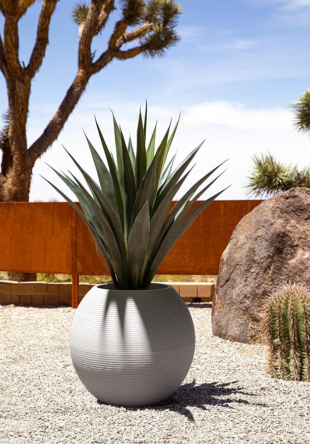 Veradek Strata Series Sphere Round Planter for Patio & Backyard | Durable Plastic-Stone Material | Modern Décor for Tall Trees and Plants VeradekOutdoor