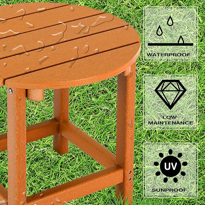LZRS Round Adirondack Patio Side Table End Table, Outdoor Side Tables for Patio, Backyard,Pool, Indoor Companion, Easy Maintenance & Weather Resistant(Orange) LZRSPET