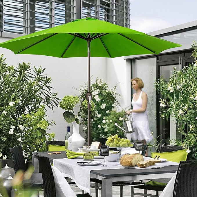 Blissun 9' Outdoor Patio Umbrella, Outdoor Table Umbrella, Yard Umbrella, Market Umbrella with 8 Sturdy Ribs, Push Button Tilt and Crank Blissun