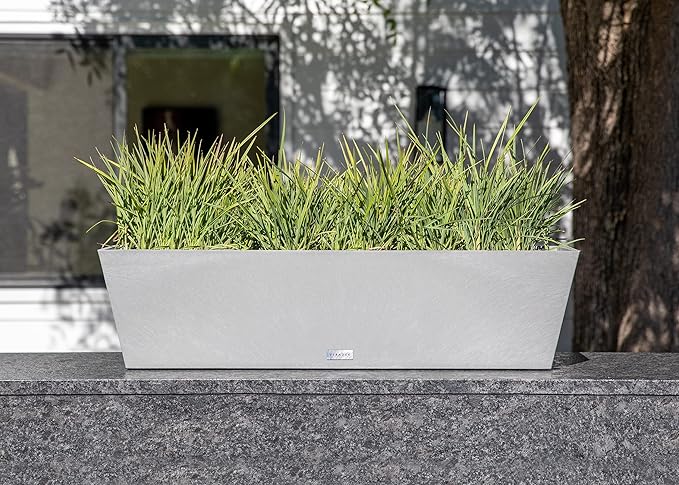 Veradek Pure Series Window Box Planter - Long Rectangular Planter for Indoor or Outdoor Windowsill/Balcony | Durable All-Weather Use with Drainage Holes | Modern Decor for Herbs, Small Plants, Flowers VeradekOutdoor