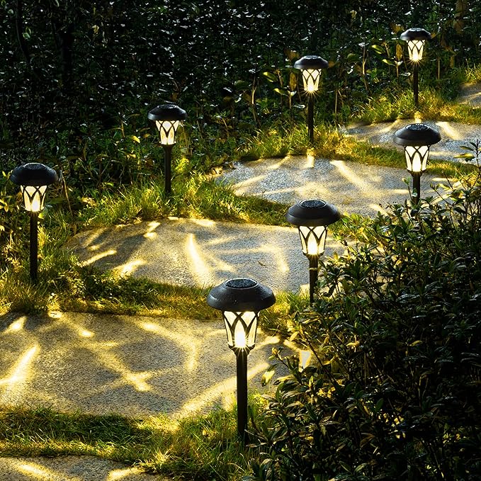 GIGALUMI 6 Pack Solar Pathway Lights Outdoor, Metal Glass & ABS Solar Landscape Lights Waterproof IP65, Warm White Solar Powered Garden Lights for Yard Patio Walkway Driveway (Brown) GIGALUMI