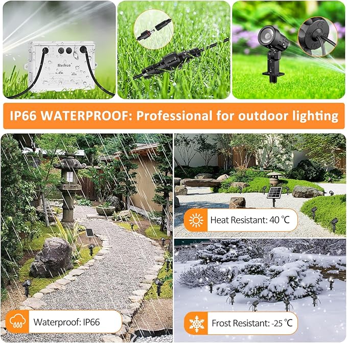MEIHUA 6 in 1 Solar Spot Lights Outdoor, Solar Landscape Spotlights 2700K/4000K/6500K, 3 Brightness & Remote Control, IP66 Waterproof Spotlights Outdoor Garden for Pathway Driveway Tree MEIHUA