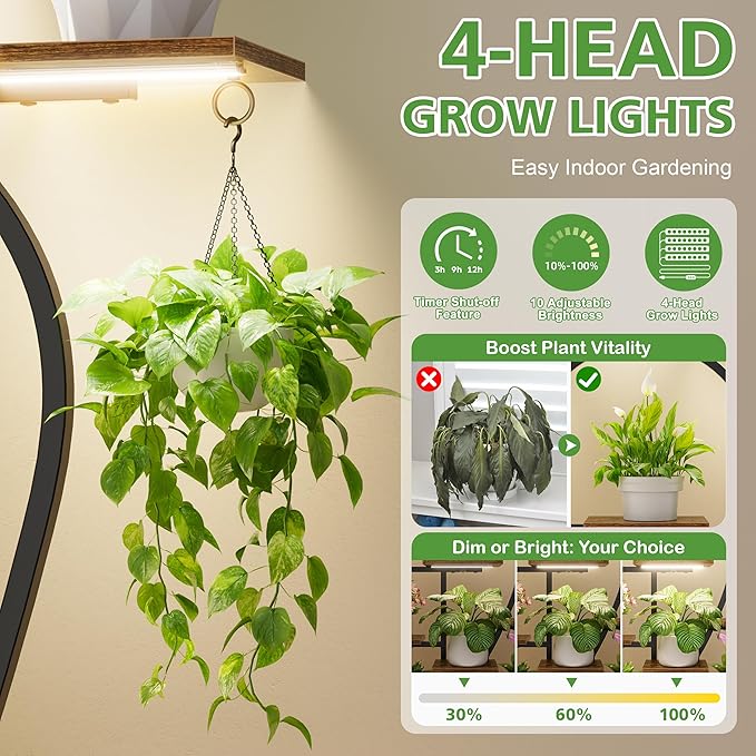 POZILAN Plant Stand Indoor with Grow Light - 9 Tiered 63" Tall Indoor Plant Shelf for Multiple Plants, Large Plant Shelf with Grow Light, Lighted Plant Stand for Indoor Plants POZILAN