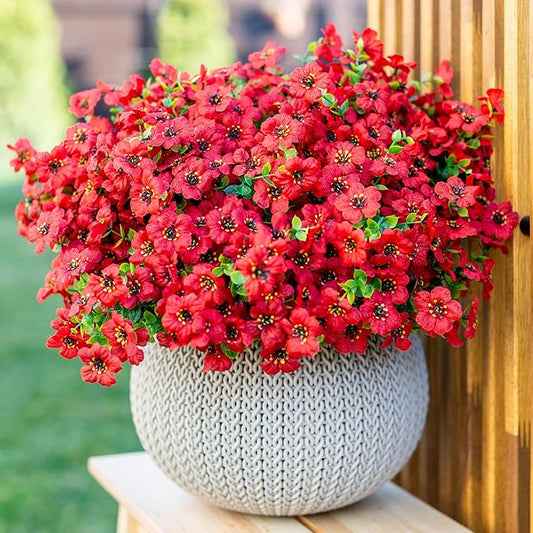 Artificial Flowers for Outdoors Fake Plants - 16 Bundles Faux Outside Greenery Boxwood No Fade Plastic Shrubs Fall Decor Farmhouse Home Garden Thanksgiving Mums (PureRed) AXYLEX