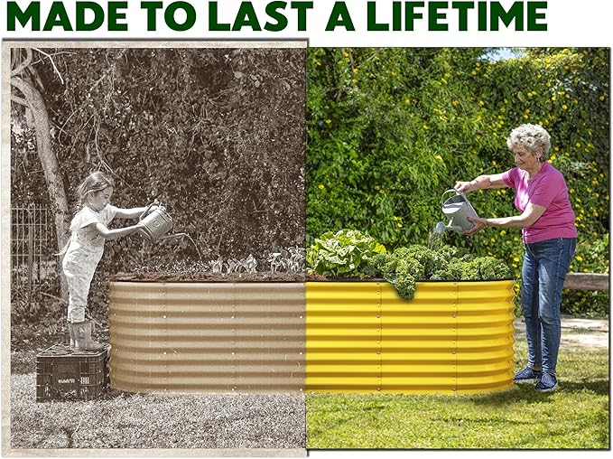 Plant & Plot Galvanized Raised Garden Beds Outdoor // 4×2×2 ft Planter Raised Beds for Gardening, Vegetables, Flowers // Large Metal Garden Box (Yellow) // Patented Tool-Free Design PlantPlot