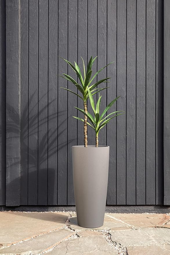 Veradek Mason Series Vega Planter - Round Tall Planter for Indoor or Outdoor Porch/Patio | Made from Plastic-Stone Composite with Drainage Holes | Modern Décor for, Flowers, Interior Plants VeradekOutdoor