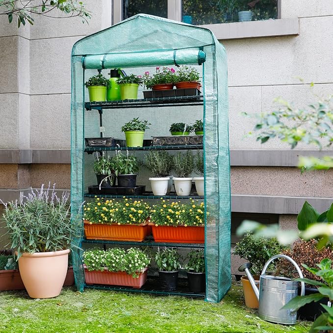 Worth Garden 50% Extra Wide Mini Greenhouse 5 Tier Portable Plant Green House 40in Wide -Sturdy Gardening Shelves with PE Cover & Roll-Up Zipper Door - Indoor & Outdoor Use - 19″W. x 40″L. x75″H. WORTH