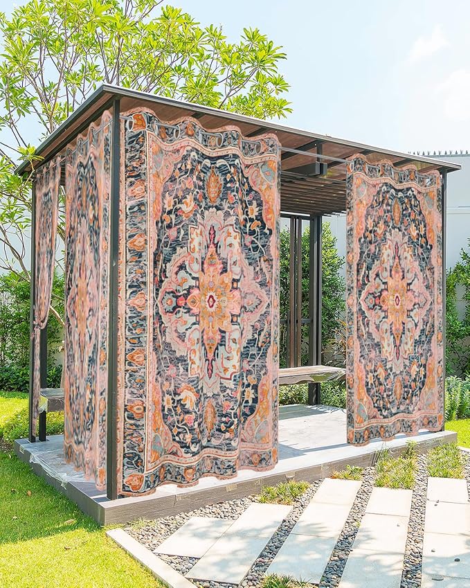Rustic Boho Outdoor Curtains for Patio Waterproof, Grommet Privacy Curtain Drapes Weatherproof Outside Curtains for Porch GazeboPergola Cabana 2 Panel 54x84inch Ethnic Turkish Floral Geometric Rootora