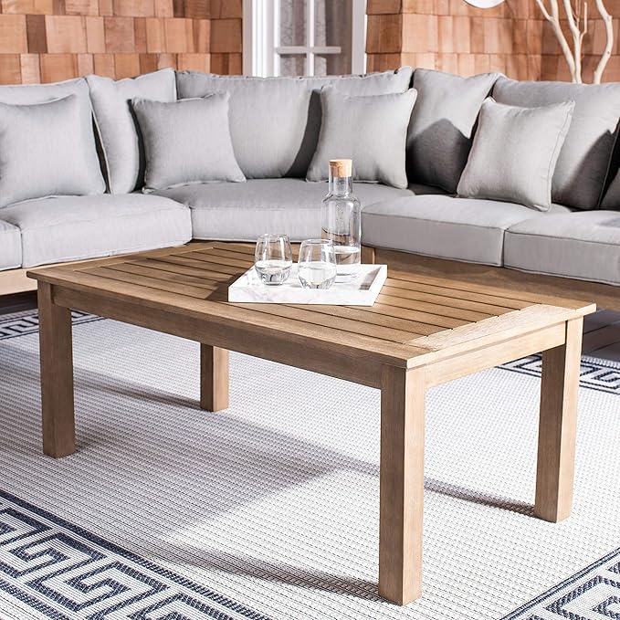 SAFAVIEH Couture Outdoor Patio Furniture Collection – Santa Cruz Coffee Table, Natural Eucalyptus Wood Slatted Top, Modern Outdoor Accent Table (CPT1016A) SAFAVIEH