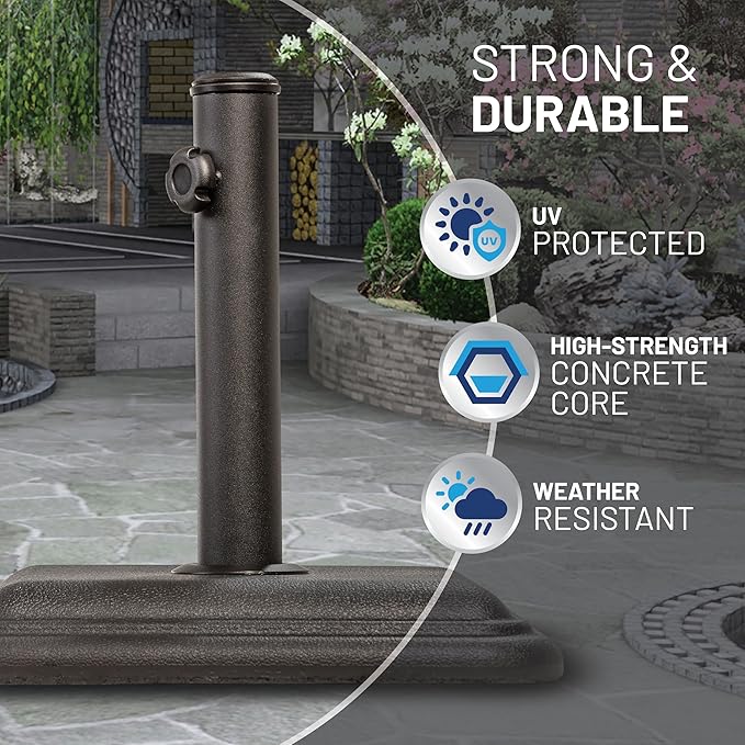 US Weight 26 Pound Umbrella Base - Cast Stone Outdoor Umbrella Stand - for Use with Umbrella Poles 1.3" to 1.8" - Designed to be Used with Patio Table - Black USWeight