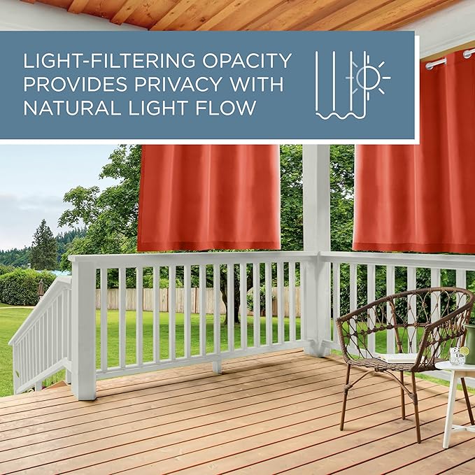 Town & Country Basics Cabana Solid Heavyweight Indoor Outdoor Curtains, Light Filtering Opacity with Grommet Top, Water Repellent, 2-Pack Set, 54"x63", Mecca Orange TOWN+%26+COUNTRY+BASICS