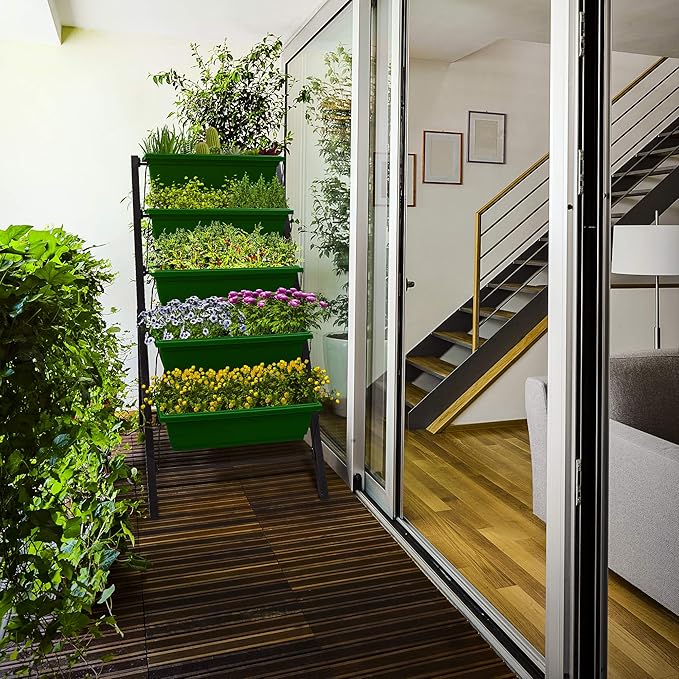 Outland Living 4Ft Vertical Raised Garden Bed - 5 Tier Food Safe Planter Box for Outdoor and Indoor Gardening Perfect to Grow Your Herb Vegetables Flowers on Your Patio Balcony Greenhouse Garden OutlandLiving