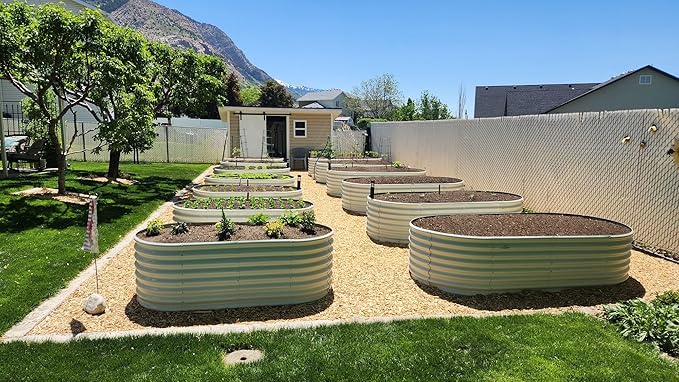 A ANLEOLIFE 2-Set 8X4X2 ft Galvanized Raised Garden Bed Kit, Oval Metal Deep Root Planters for Outdoor Plants, Antique White AAnleolife