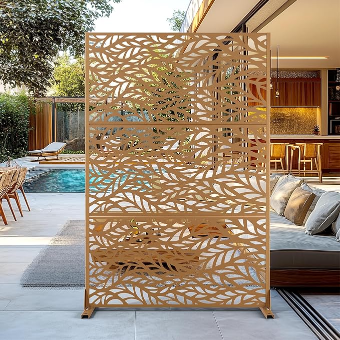 Outdoor Privacy Screen,72" H×47" W Metal Privacy Screen, Freestanding Privacy Fence Panels for Patio FENCY